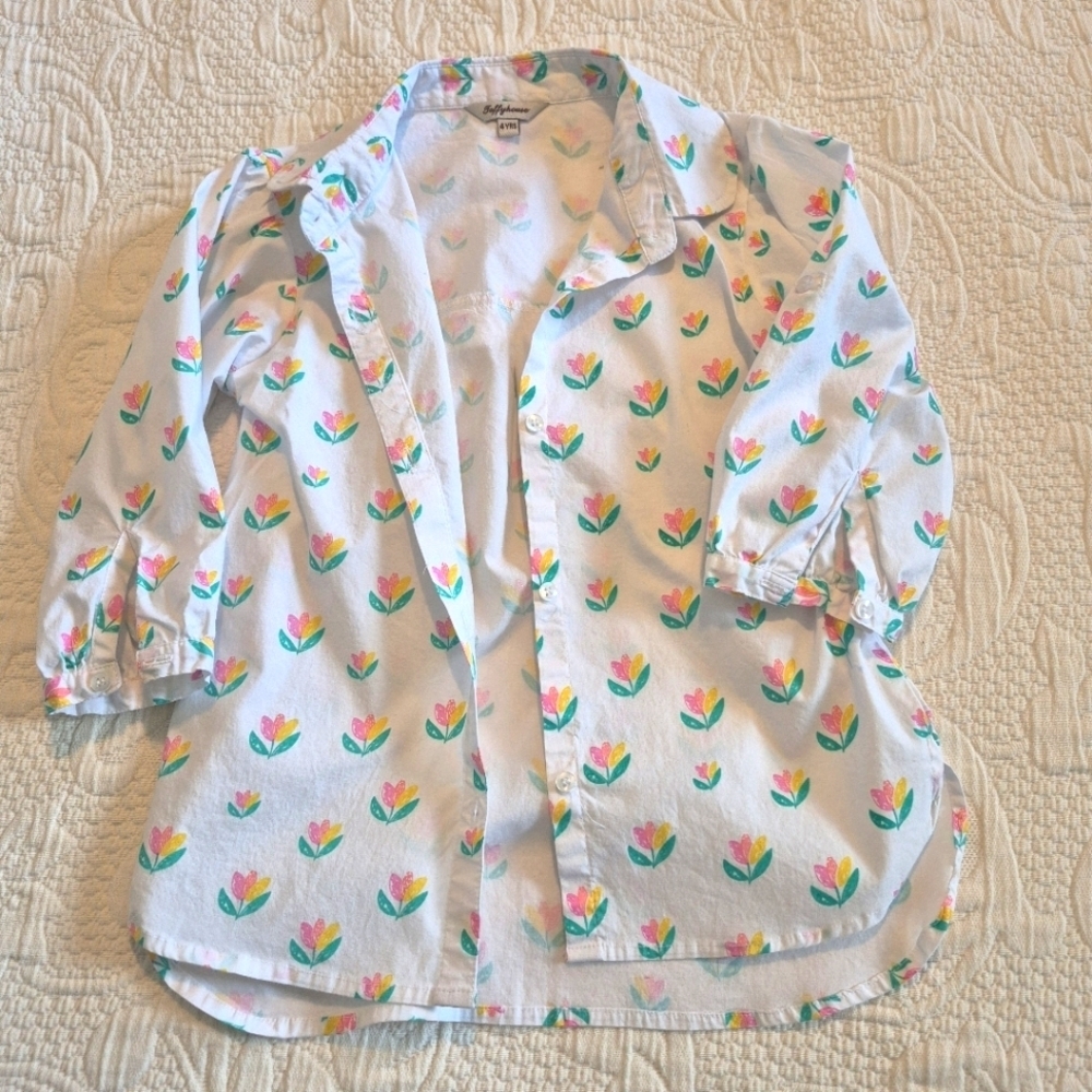 Toffyhouse girls size 4 years white blouse with flower design EUC